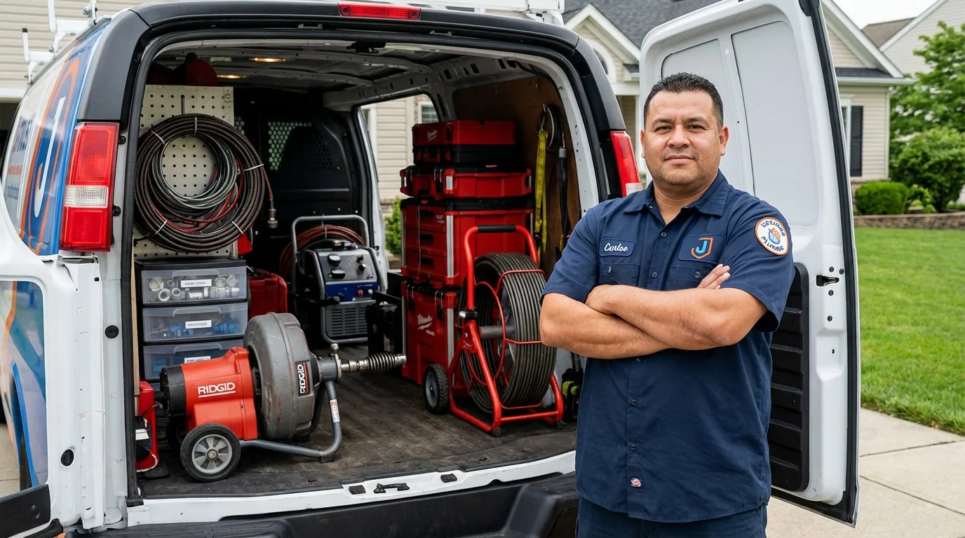 Professional drain cleaning equipment and Johns Plumbing LLC plumber in Pitman