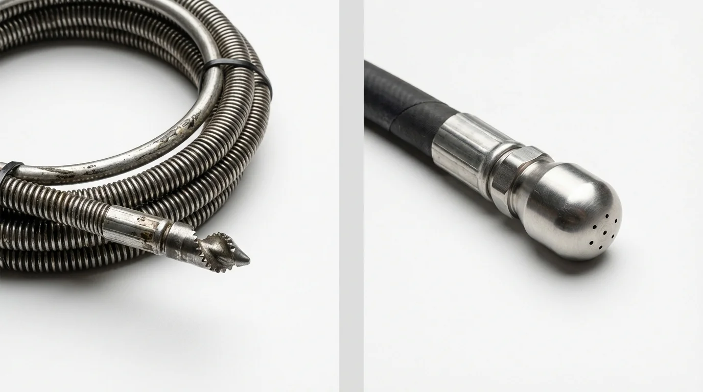 Drain snake cable and hydro jetting nozzle used for drain cleaning in Pitman, NJ